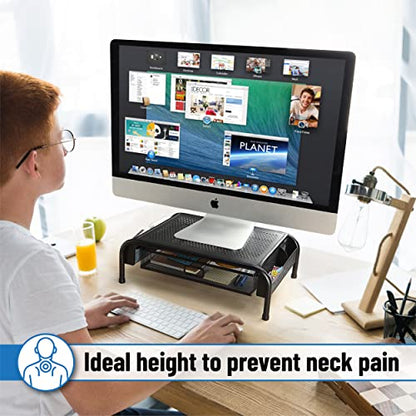 Mr. Pen- Metal Mesh Monitor Stand with Drawer | Computer Monitor Stand for Desk, with Storage, Monitor Riser with Storage, Desktop Monitor Stand