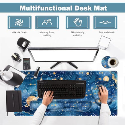 ARTSO Large Mouse Pad and Keyboard Wrist Rest, Ergonomic Mouse Pad with Wrist Support, Non-Slip Desk Mat Protector for Office, Home -Blue Planet Galaxy - color: Blue Planet Galaxy