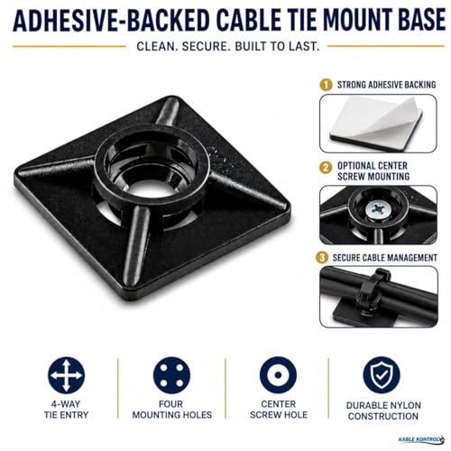 Kable Kontrol Zip Tie Mounts, 3/4” Sq, Black, 13,000 Pcs Bulk Pack, Adhesive Backed Multi-Purpose UV-Resistant Mounting Squares Nylon Cable Tie Wrap Anchor Pads for Cable Management - color: Black, size: 3/4" Inch Square - 13000 Pcs