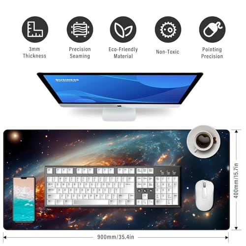 Extended Speed Gaming Mouse Pad Large Size 35.4 X 15.7 X 0.12inches Desk Mat Mousepad with Personalized Design Office Users - Constellation - color: Off-white