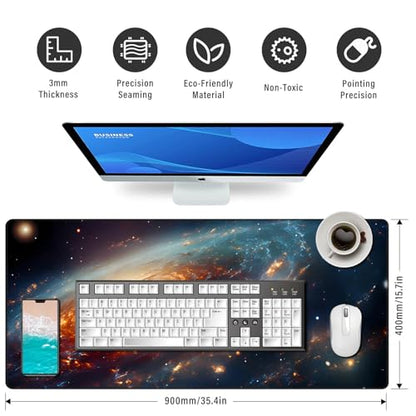 Extended Speed Gaming Mouse Pad Large Size 35.4 X 15.7 X 0.12inches Desk Mat Mousepad with Personalized Design Office Users - Constellation - color: Off-white