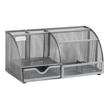 Mind Reader 7-Compartment Desktop Organizer, Metal Mesh Desk Organizer for Pens, Sticky Notes, Mail and Office Supplies, Silver - color: Silver