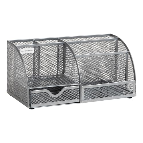 Mind Reader 7-Compartment Desktop Organizer, Metal Mesh Desk Organizer for Pens, Sticky Notes, Mail and Office Supplies, Silver - color: Silver