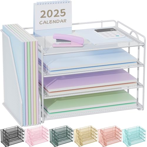 Spacrea Desk Organizers and Accessories, Paper Organizer for Desk with File organizer, Desk Accessories & Workspace Organizers for Office Supplies (White) - color: White