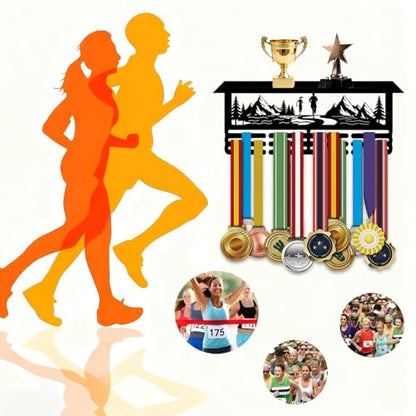 Resama Medal Hanger Holder Display Wall Rack Frame Shelf-Medal Hanger Awards Ribbon Soccer,Gymnastics,Holder Display Rack for 60 Medals - color: Running