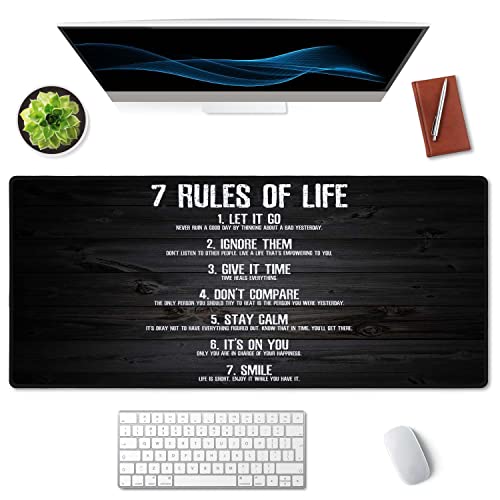 SSOIU 7 Rules of Life Motivational Quotes Mouse Pad 35.5 X 15.7 Inch XXL Full Desk Mousepad Extended Large Non-Slip Rubber Base Waterproof Big Keyboard Mat with Stitched Edges for Gaming and Office - color: 7 Rules of Life
