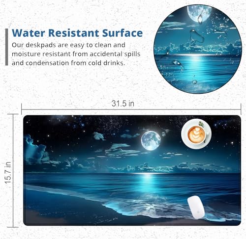 Moon Illuminating The Clear Blue Ocean Design Large Mouse pad,Large Extended Gaming Mouse Pad with Stitched Edges,Non-Slip Natural Rubber Base,Waterproof Computer Mouse Pad Keyboard Mat - color: D4