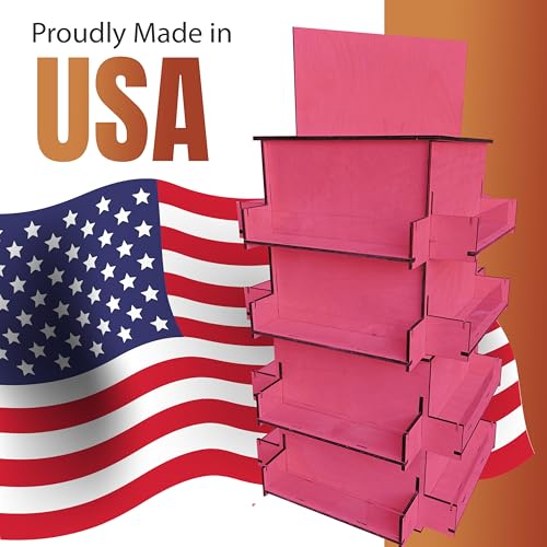 TORCHED DISPLAYS 4-Sided Rotating Display Stand - Craft Shows, Trade Shows, Markets - Small & Medium-Sized Items like Stickers, Postcards, Coasters, Note Pads, Napkins, Easy to Assemble (Pink) - color: Pink