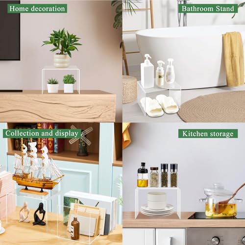 RattanView 2 Pcs 10 x 7 x 7 Inch Large Acrylic Risers Display Stands 5 mm Thick Acrylic Shelf Riser Showcase for Collectibles Jewelry Cupcakes Food Figures Perfume Cabinet (Clear) - color: Clear, size: 7 x 10.5 x 7 Inch, 5 mm