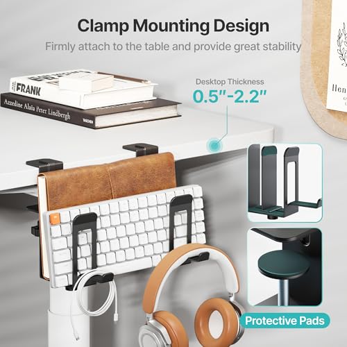 PEGZONE Laptop Stand Vertical, 2-Slot Under Desk Laptop Holder, Black | Desk Side Storage with Headphone Holder, Laptop Organizer for Office Gaming - color: Black