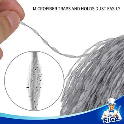 MR.SIGA Microfiber Delicate Duster, Comfortable Non Slip Handle, Detachable Washable Duster Head, Gray & Black