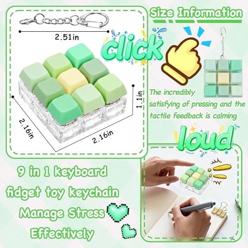 Keyboard Fidget Toy, Keyboard Keychain Fidget Toys, 9-in-1 Clicker Fidget Toy, Stress Relief Desk Decompression Button, Anxiety Relief Valentine's Day Gifts (5 Color-Mix Green Yellow) - color: 5 Color-mix Green Yellow
