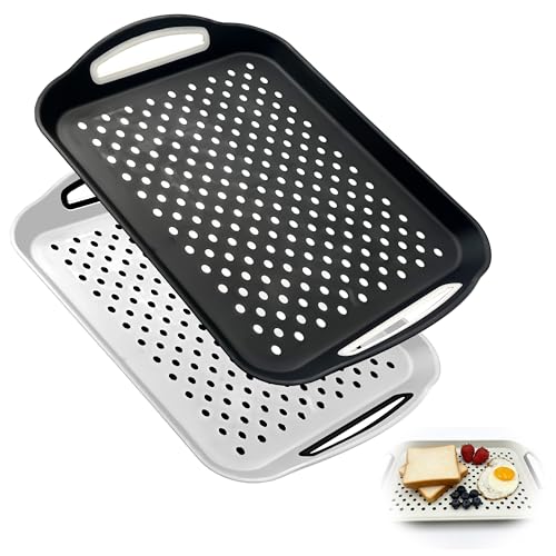 2 Pack Large Nonslip Serving Tray with Handles Lap Food Trays for Eating on Couch Tray for Breakfast Dinner Snack Fruit Beverage(Black & White)