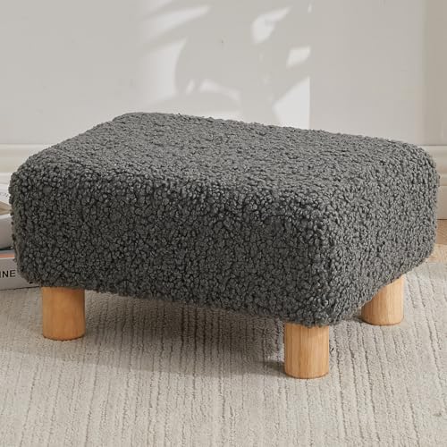 Small Foot Stool Ottoman, Sherpa Footstool Ottoman Foot Rest for Couch, Rectangle Footstools and Ottomans Small for Living Room, Entryway and Bedroom (Gray) - color: Gray (Sherpa)
