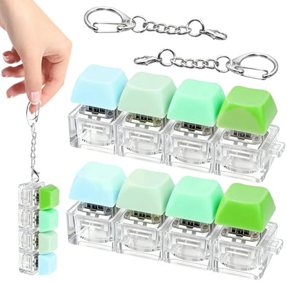 2 PCS 4-in-1 Keyboard Fidget Toy Keychain, Finger Clicky Button Toy Stress Relief Keychain with Swappable Keycaps, Mini Mechanical Key Fidget for Office Desk Focus Gifts (Mix Green) - color: Mix Green