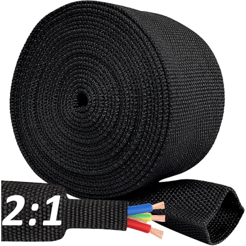 20 FT 1/2 inch 2:1 Heat Shrinkable Braided Sleeving Heat Shrink Sleeve Abrasion Protection Flexibility Wiring Harness Cable Sheath Tubing - size: 12mm-1/2"