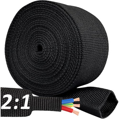 4 FT 3 inch 2:1 Heat Shrinkable Braided Sleeving Heat Shrink Sleeve Abrasion Protection Flexibility Wiring Harness Cable Sheath - size: 70mm-3"