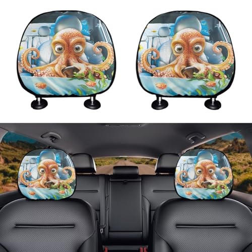 Funny Devilfish Car Seat Headrest Protector Set of 2 Pcs Vehicle Seat Pillow Covers Stretchy Auto Seats Headrest Cover Universal Auto Interior Accessories - color: Funny Devilfish