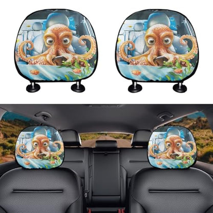 Funny Devilfish Car Seat Headrest Protector Set of 2 Pcs Vehicle Seat Pillow Covers Stretchy Auto Seats Headrest Cover Universal Auto Interior Accessories - color: Funny Devilfish