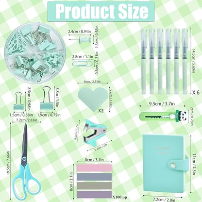 Green and Blue Desk Accessories, 26Pcs Office Supplies and Desk Organizers, with Tape Dispenser, Stapler, Staple Remover, Ect, Gift Box Packaging - color: Green+blue