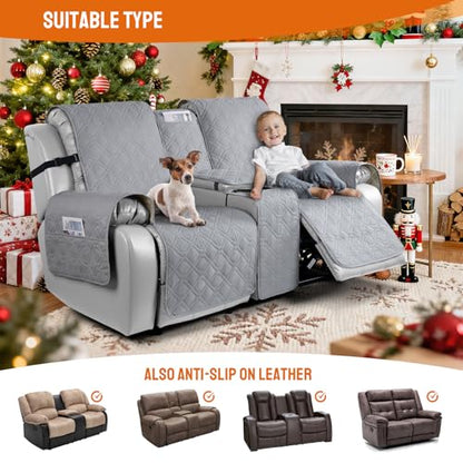 VANSOFY Loveseat Recliner Cover with Console 100% Waterproof Sofa Slipcovers Non-Slip Reclining Couch Cover Split Sofa Covers Furniture Protector for Pets, Dogs(Light Gray) - color: Light Gray