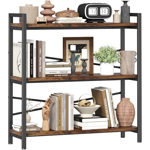 Book Shelf, 3 Tier Bookshelf 31.49" Width, Book Shelf Storage and Organization, Wooden and Metal Industrial Bookcase, Large Book Shelves for Home Living Room Bedroom Office Storage(Vintage) - color: Vintage, size: 3 Tier - 31.5" W