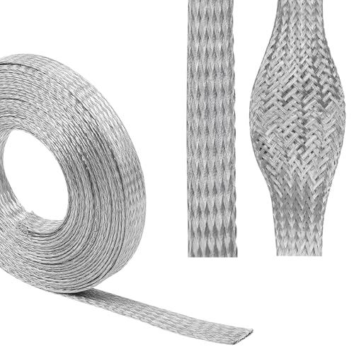 Tinned Copper Braid Wire Shielding Ground Strap Metal Cable Sleeve Expandable Flexible Flat Mesh (1/2 in Wide(0.32 in Dia)-115ft) - size: 1/2 in Wide(0.32 in Dia)-115ft