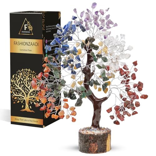 FASHIONZAADI Crystal Tree of Life 7 Chakra Healing Crystal Trees for Home Decor, Office Desk Decor Handmade Bonsai Trees for Positive Energy, Money, Good Luck Birthday Gifts for Women, Mom - color: Aaaaa Seven Chakra Silver Wire