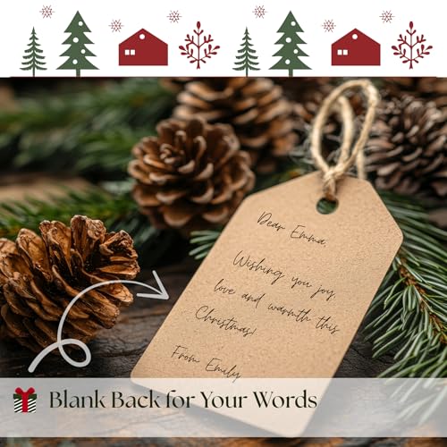 Christmas Gift Tags - 80 Kraft-Style Gift Tags with String, 8 Modern Script Designs - Thick Cardstock Christmas Lables & Name Tags - style: Kraft