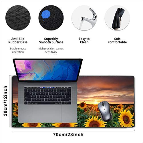 Stitched Edges Large Gaming Mouse Pad,Extended Mousepad with Non-Slip Rubber Base for Laptop Desktop Computer Keyboard Mat - Sunflower