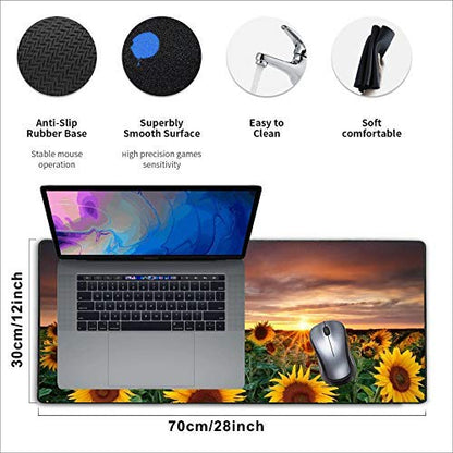 Stitched Edges Large Gaming Mouse Pad,Extended Mousepad with Non-Slip Rubber Base for Laptop Desktop Computer Keyboard Mat - Sunflower