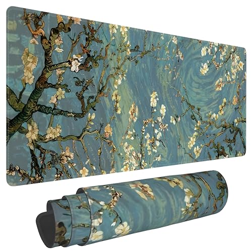 Almond Blossoms Large Mouse Pad,Gaming Keyboard Desk Pad,Extended Mouse Mat Non-Slip Rubber Base with Stitched Edges for Office Game Home XL 31.5"x11.8" - color: Almond Blossoms, size: 31.5L x 11.8W inches