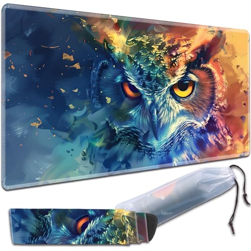 MTG Play Mat, 24" x 14" TCG Card Play Mat, Owl Theme, Surface with Smooth Stitched Edge, Includes Storage Bag - color: Owl