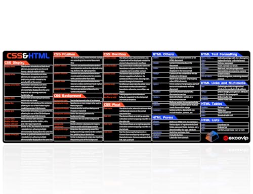 excovip CSS&HTML Commands Shortcuts Mouse Pad -80x30x0.2 cm Extended Large Cheat Sheet Mousepad PC Office Spreadsheet Keyboard Mouse Mat Non-Slip Stitched Edge 0485 - color: For CSS&HTML