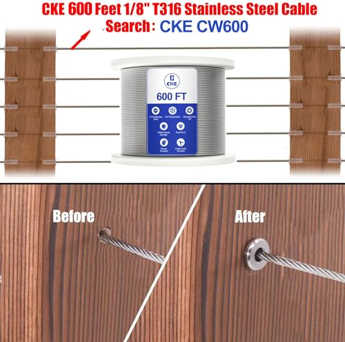CKE 200 Pack T316 Stainless Steel Protector Sleeves for 1/8" Wire Rope Cable Railing, Marine Grade Protective Sleeves Deck Cable Railing Kit for Wood Posts DIY Balustrade, CR01