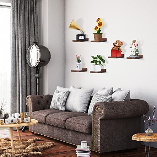 Small Floating Shelves,5x5 Inch Display Ledges for Wall,Set of 6 Mini Shelf,Rustic Wood Shelf for Bedroom Living Room Kitchen -Dark Walnut - color: Dark Walnut, size: 5 Inch-6 Pcs