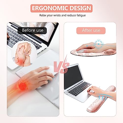 iLeadon Mouse Pad Set, Desk Mat + Mouse Pad with Wrist Rest + Keyboard Wrist Rest + Coaster, 4in1 Glitter Leopard Mouse and Keyboard Pad Set for Home Office, Pink Rose Gold Leopard - color: Pink Rose
