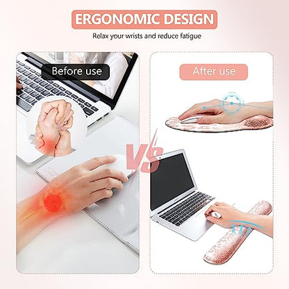iLeadon Mouse Pad Set, Desk Mat + Mouse Pad with Wrist Rest + Keyboard Wrist Rest + Coaster, 4in1 Glitter Leopard Mouse and Keyboard Pad Set for Home Office, Pink Rose Gold Leopard - color: Pink Rose