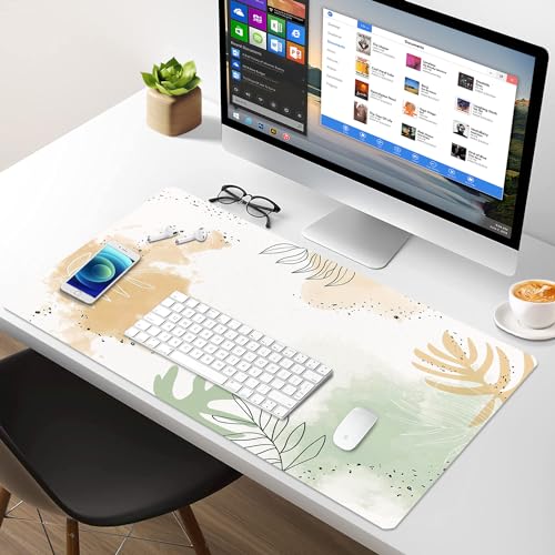 Large Desk Mat, Dual Side PU Leather Waterproof Mousepad Desk Pad, Desk Protector Writing Pads Desk Accessories for Office and Home (E-Watercolor Plants, 24''X14'') - color: E-watercolor Plants, size: 24''X14''