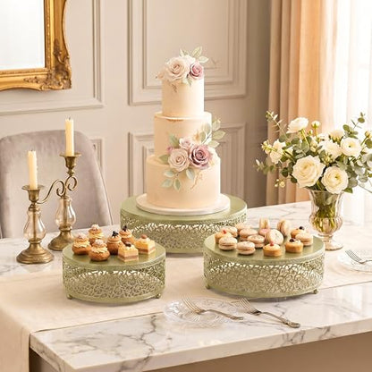 3-Piece Metal Cake Stand Set, Round Buffet Risers (8 to 12 Inch) – Sturdy Dessert Cupcake Pastry Candy Plate Stands for Wedding, Birthday Party & Event (3P-Gold) - color: Gold, size: 3P-Round(8IN to 12 IN)