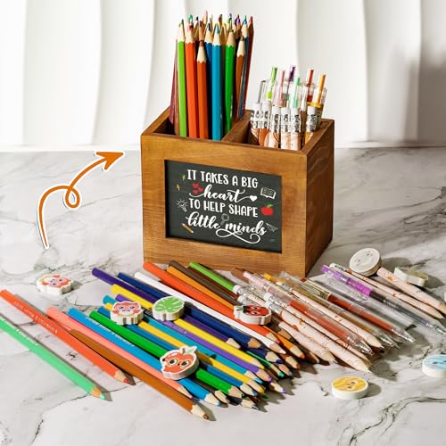 MALLMALL6 Blackboard Teacher Appreciation Gifts Pencil Holder Square Shape Pen Holder for Teacher, Wooden Desktop Organizer Birthday Xmas End of Year Gifts for School Office Classroom Decor - style: Blackboard