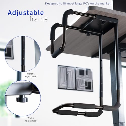 VIVO X-Large Heavy Duty Adjustable Under-Desk Mount, Home and Office Computer CPU Tower Stand with Secure Locking, Holds up to 66 lbs, Black, MOUNT-PC04B-L - size: X-Large