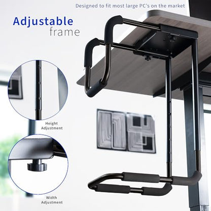 VIVO X-Large Heavy Duty Adjustable Under-Desk Mount, Home and Office Computer CPU Tower Stand with Secure Locking, Holds up to 66 lbs, Black, MOUNT-PC04B-L - size: X-Large