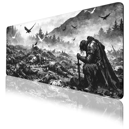 Knight Mouse Pad Dark Battlefield Fantasy Large Gaming Mouse Mat with Stitched Edges,Non-Slip Waterproof Rubber Base Office Computer Keyboard Laptop 31.5"x11.8" - color: Knight, size: 31.5L x 11.8W inches