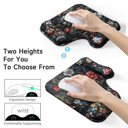 Ergonomic Mouse Pad with Gel Wrist Rest (1"& 1.2" Dual Height) - Mouse Pads Compact Mousepad Desk Mat Office, Gaming & Carpal Tunnel Relief | Non-Slip Rubber Base Dark Floral - color: Dark Floral