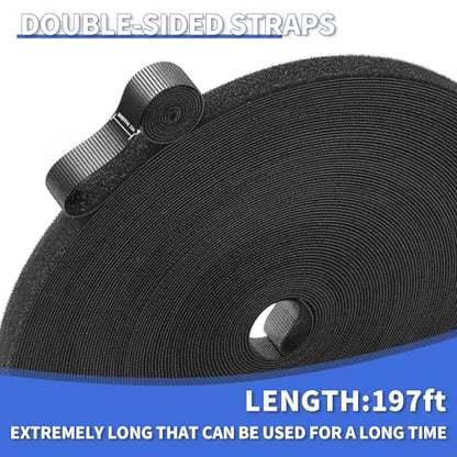 1/2In x 197Ft Reusable Cable Ties Hook and Loop Roll | Tie Down Straps, Nylon Double-Sided Strips, | Adjustable Multi-Purpose Wrap Fasteners forOffice, Home, Data Center - size: 1/2Inx197Ft