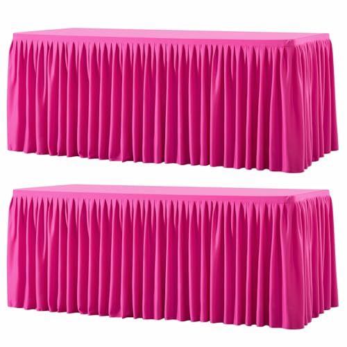 Wish Care 2 Pack Hot Pink Rectangle Table Clothes for 4 Foot Tables, Polyester Fitted Tablecloths 4ft Stretch Table Cover for Wedding, Birthday, Parties, Trade Show, Craft Show - color: Hot Pink, size: 48" x 24" (4 Ft - 2 Pcs)
