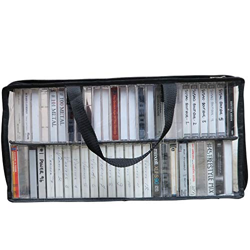Evelots Cassette Tape Bag – See Thru Organizer Storage with Handles - Easy Carrying Case - No Dust or Moisture - Holds 200 Tapes with Cases - size: 4-Pack (Holds 200), style: Cassette Tape Bag