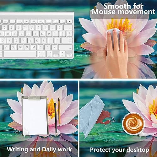 MIOAOSRT Desk Mat,Beautiful Pink Lotus Large Gaming Mouse Pad with Stitched Edges,Non-Slip Computer Mouse Pad for Desk,Extended XXL Keyboard and Mouse Pad 35.4x15.75 in - color: Beautiful Pink Lotus