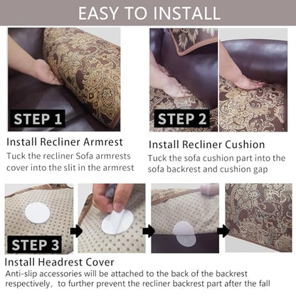 Recliner Chair Covers Non Slip Waterproof Large Recliner Covers for Leather Recliner,Electric Reclining Chair Covers for Living Room Dog Sofa Recliner Cover Furniture Protective Brown - color: Brown